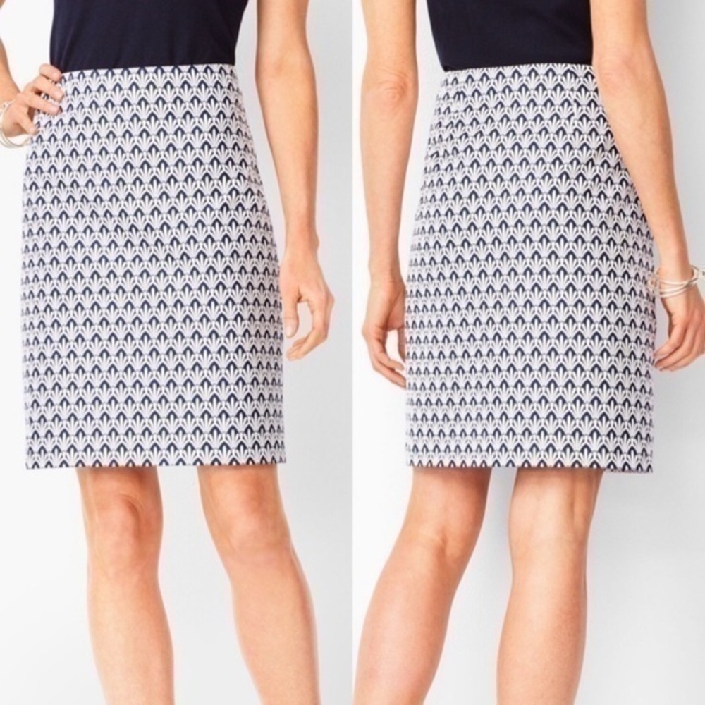 Talbots Classic Cotton A-Line Skirt Navy and White Fan Print Size 10 - Picture 4 of 12